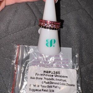 Bomb Party “Farmhouse Unicorn” Ring Stack | Rose Gold | Amethyst & Rhodolite